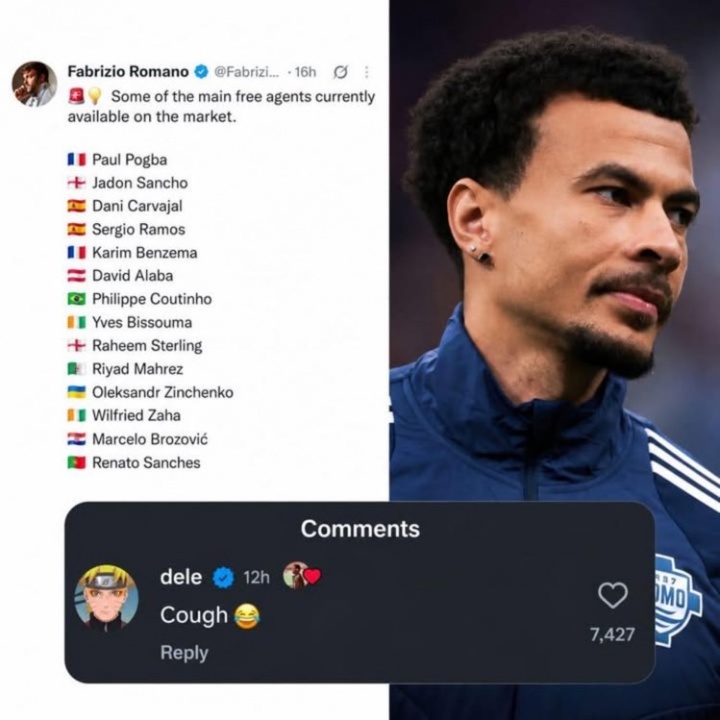 混太惨了…罗马诺列自由球员名单无阿里，30岁阿里本人评论：咳咳